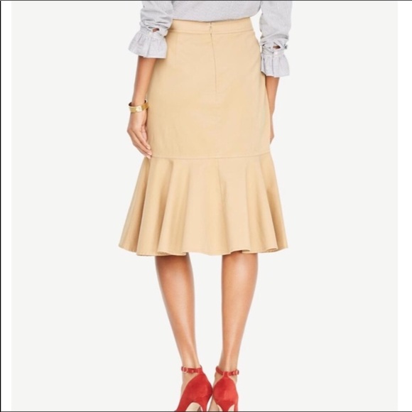 Ann Taylor Tan Double Ruffle Midi Skirt Sz 8 - Picture 4 of 8